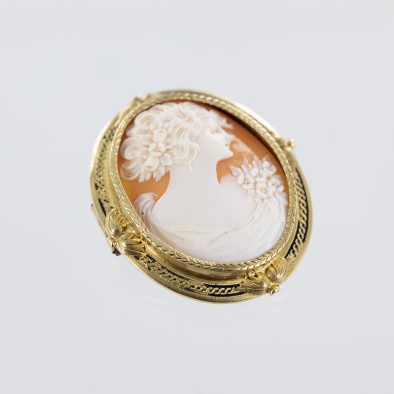 Broche Camée Vintage Dorée - Tête De Femme En Métal/allage - Bijou Ancien