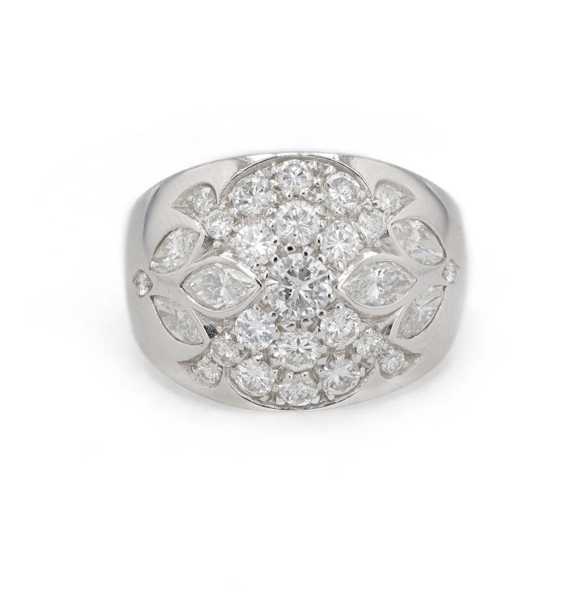 Bague jonc multi diamants brillants et navettes