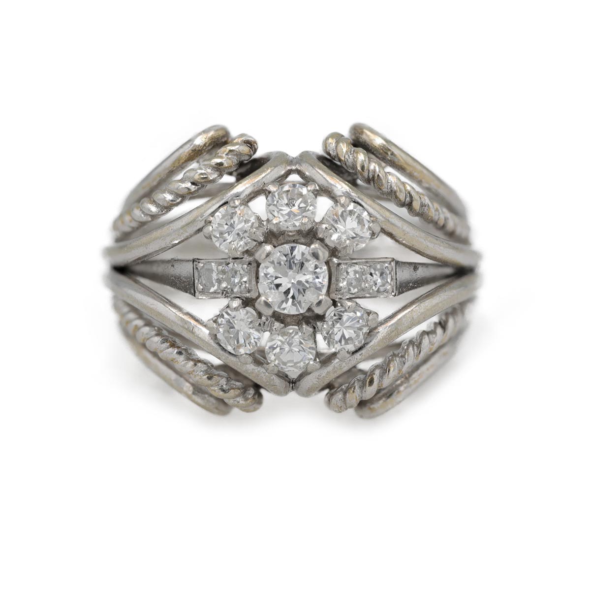 Bague large motif marguerite diamants