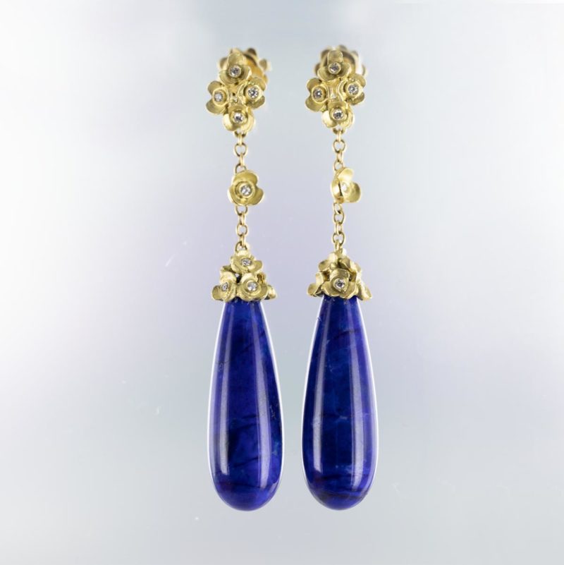Boucles D'oreilles Pendantes En Lapis-lazuli Et Fibres Naturelles - Argent - Neuf Avec étiquettes - TissuDesign