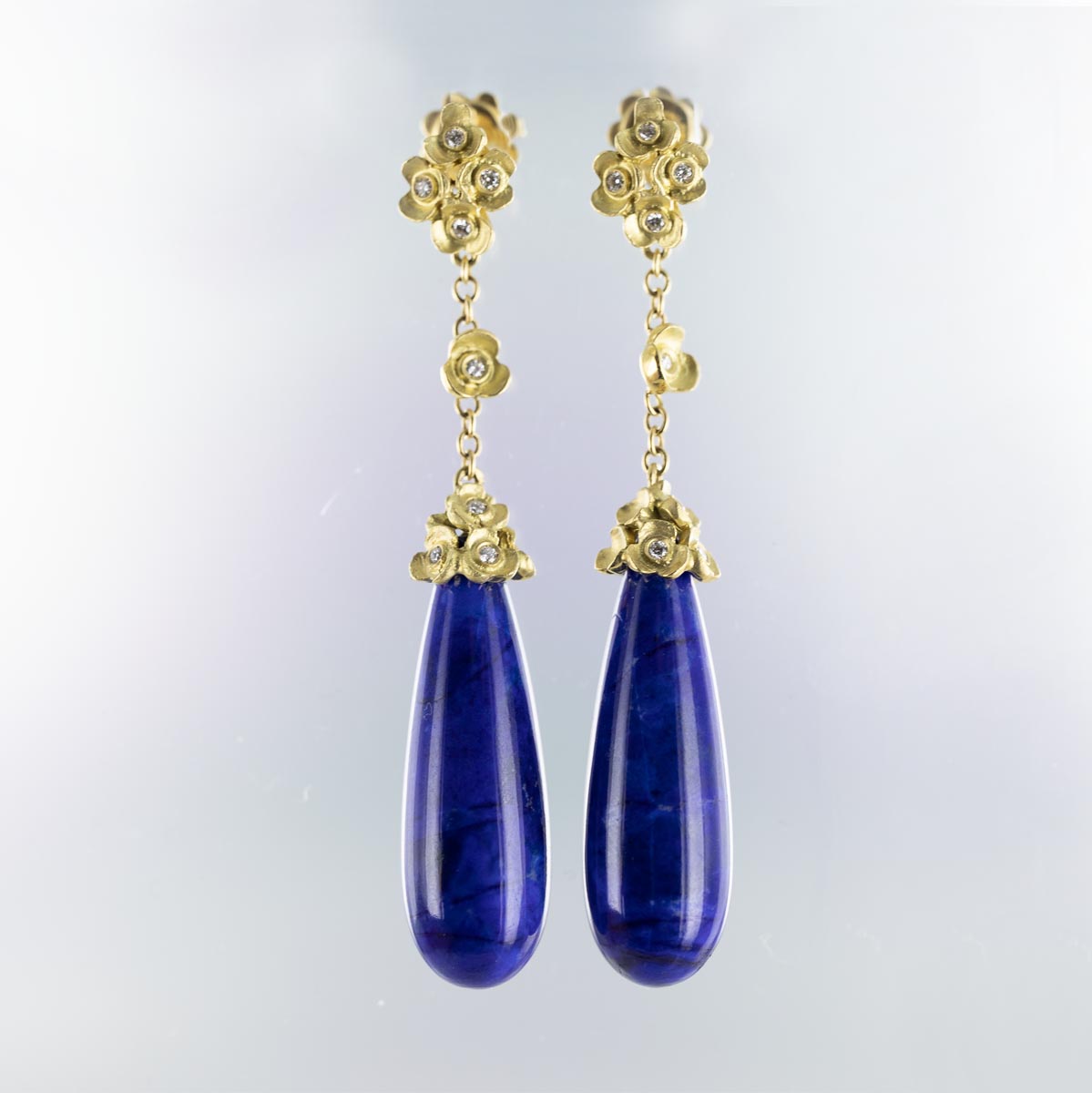 Boucles d'oreilles pendantes LAPIS LAZULI diamants