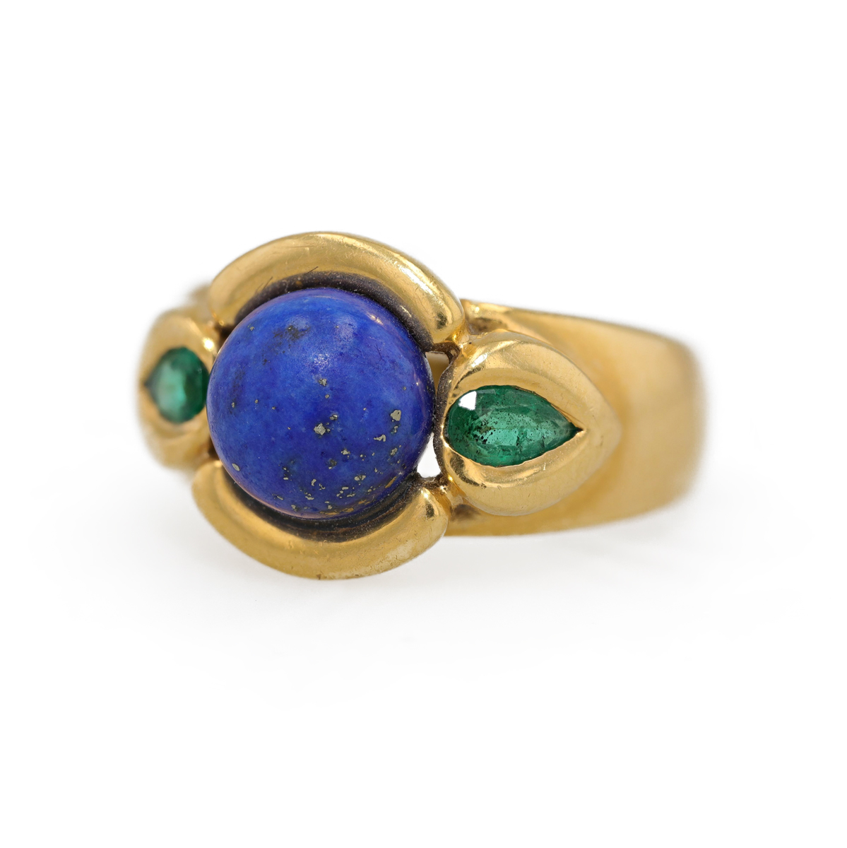 Bague jonc lapis lazuli et émeraudes