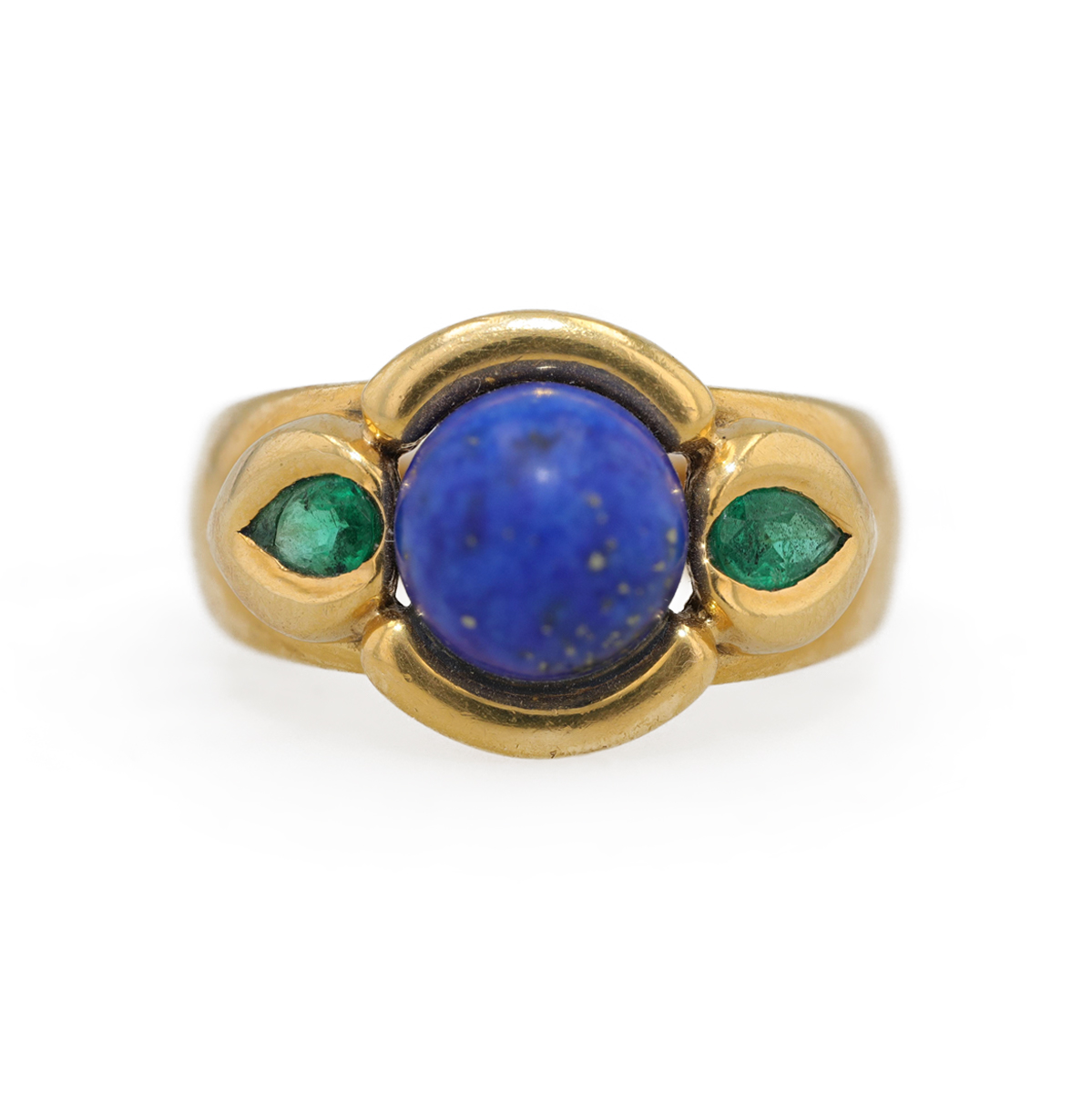 Bague jonc lapis lazuli et émeraudes