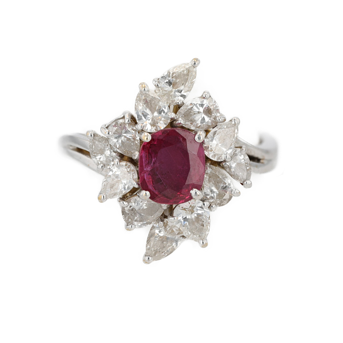 Bague marguerite rubis diamants taille poire