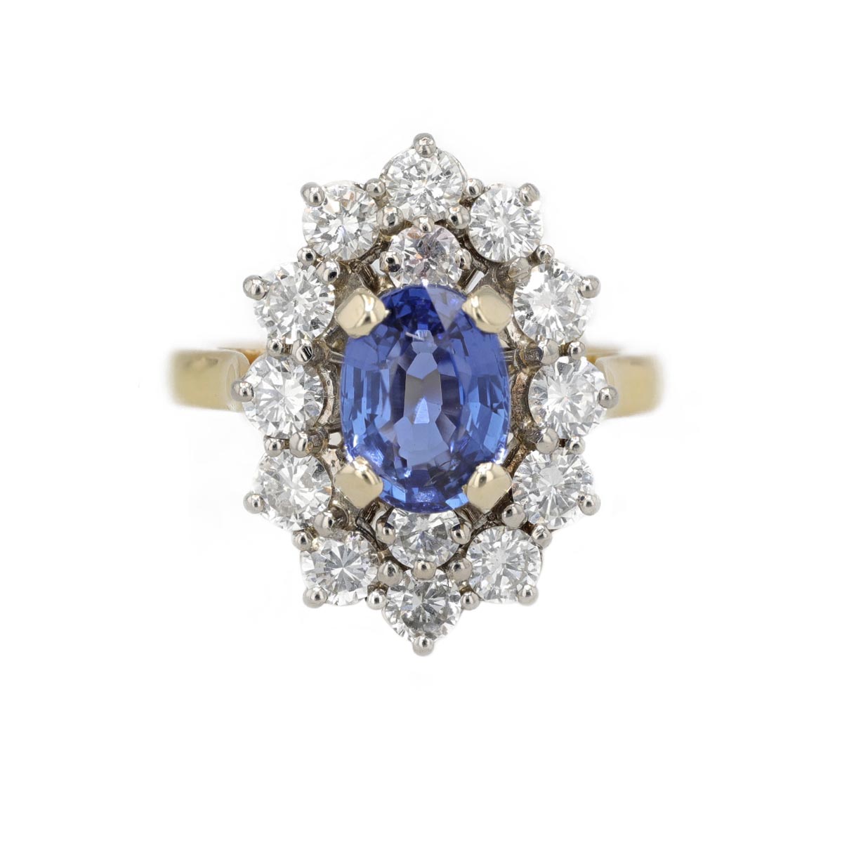 Bague marquise avec saphir et entourage diamants