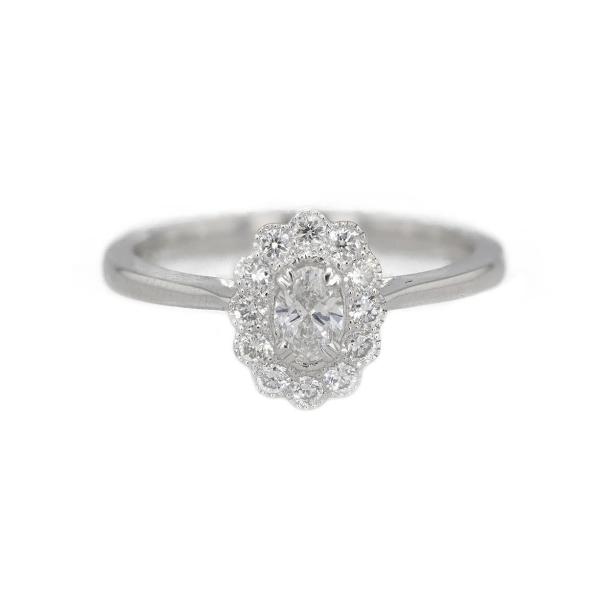 Bague marguerite ovale diamants serti feston