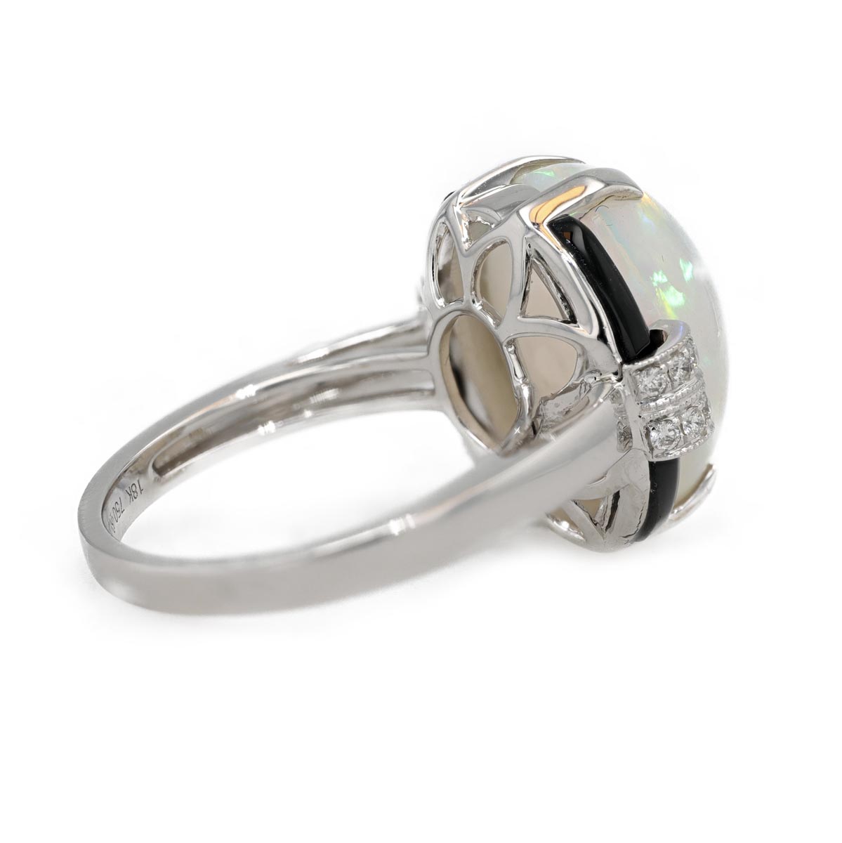 Bague style art déco opale avec entourage onyx et diamants