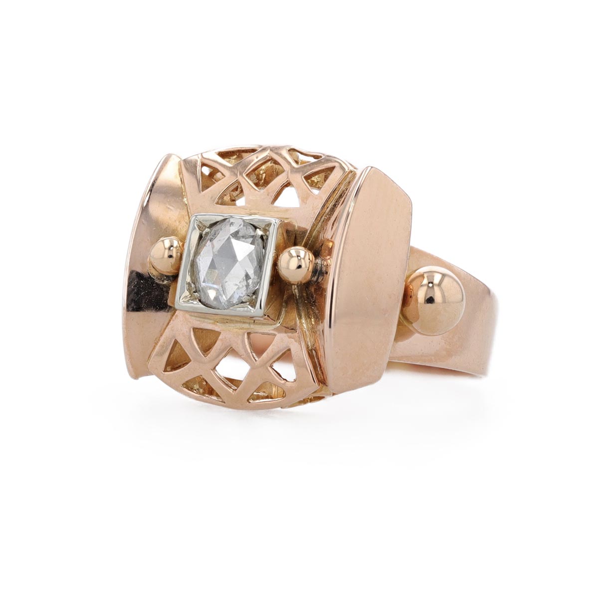 Bague art déco motif carré rose de diamant