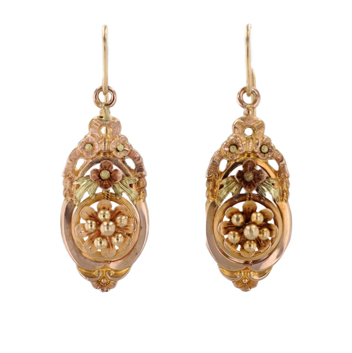 Boucles d'oreilles anciennes motif floral