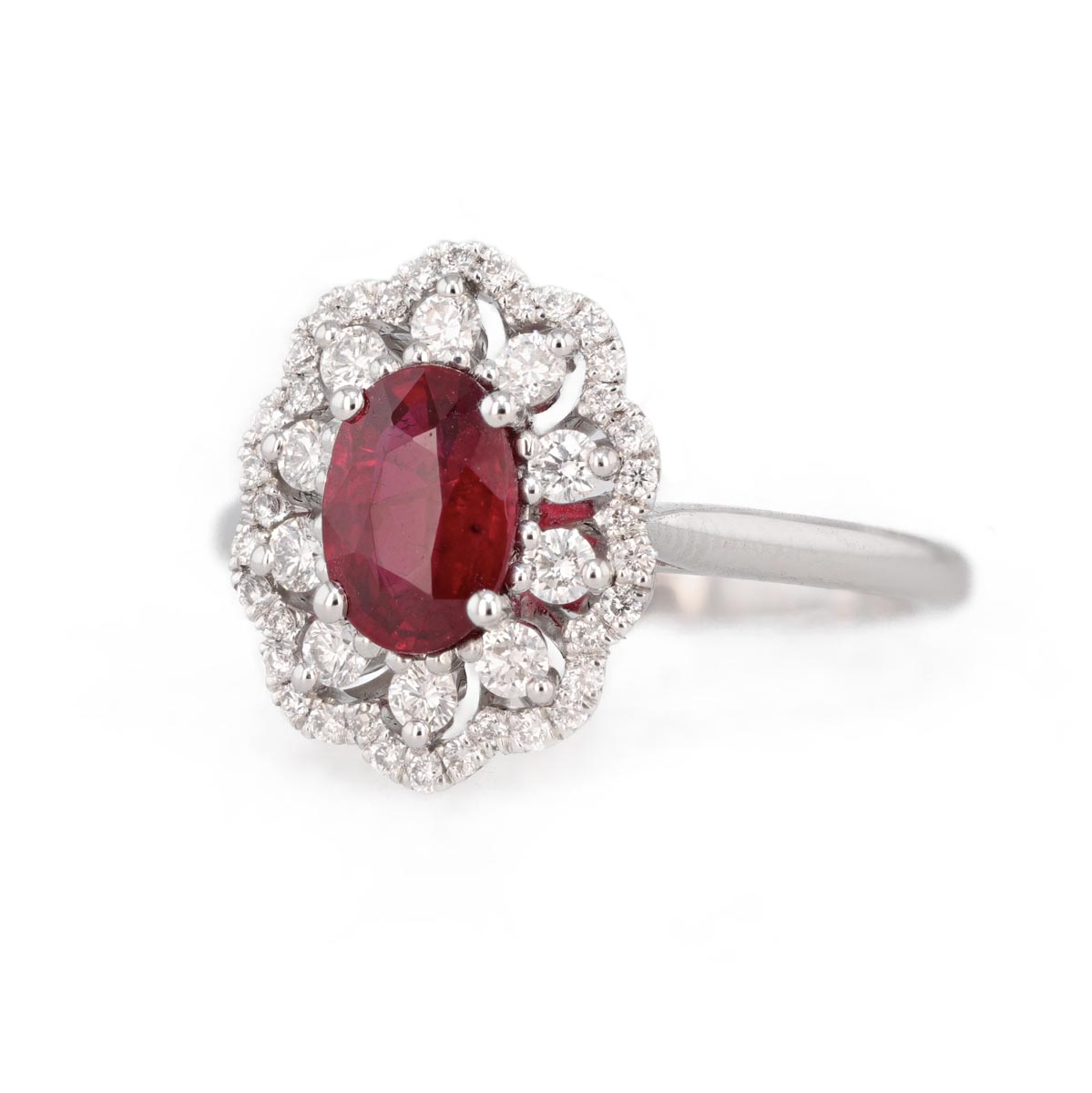 Bague marguerite rubis et diamants