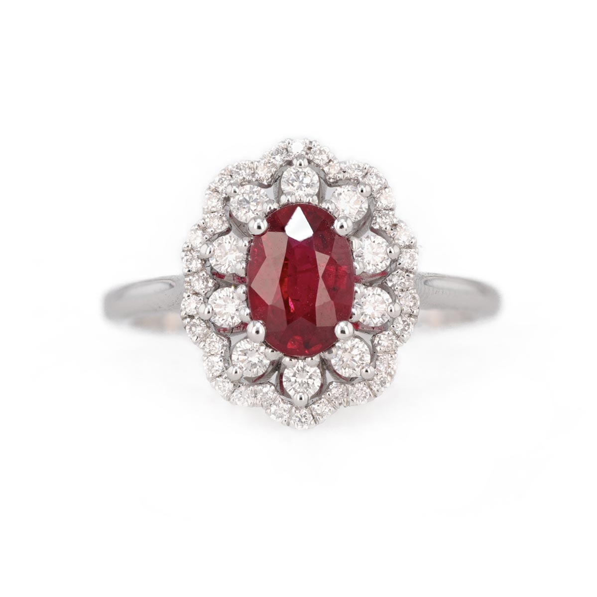 Bague marguerite rubis et diamants