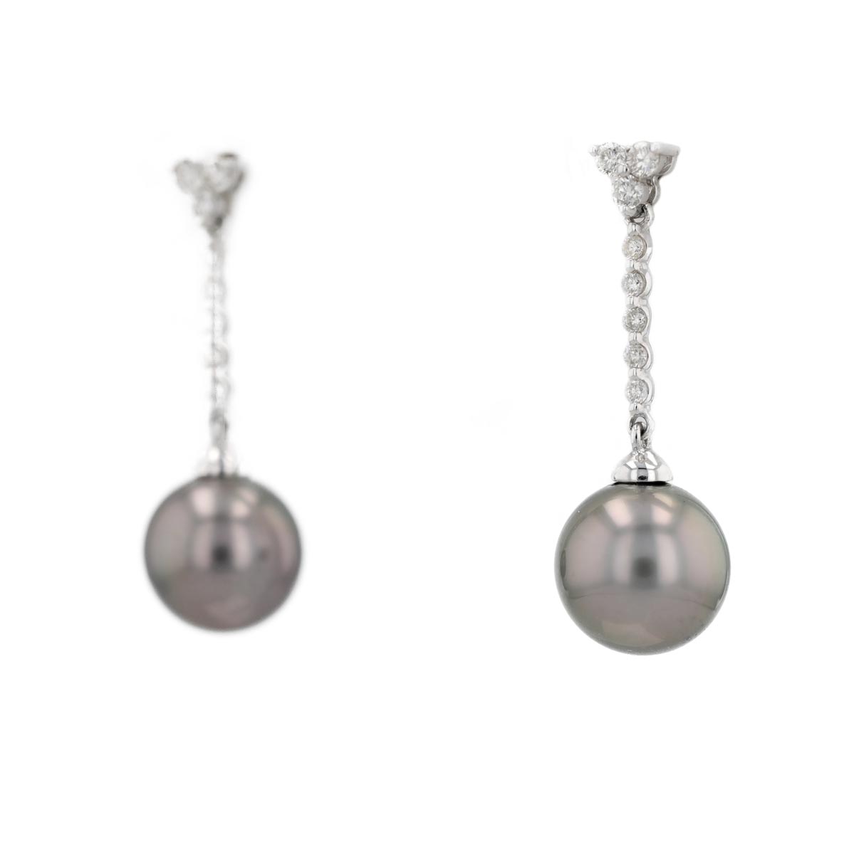 Boucles d'oreilles pendantes lignes de diamants perles de Tahiti