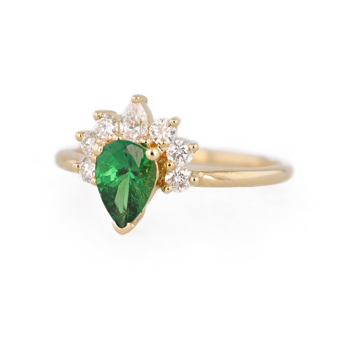 Bague couronne tsavorite en goutte et diamants