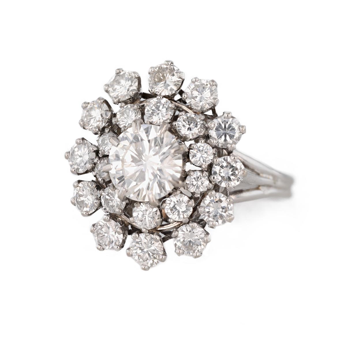 Bague marguerite diamants double rang