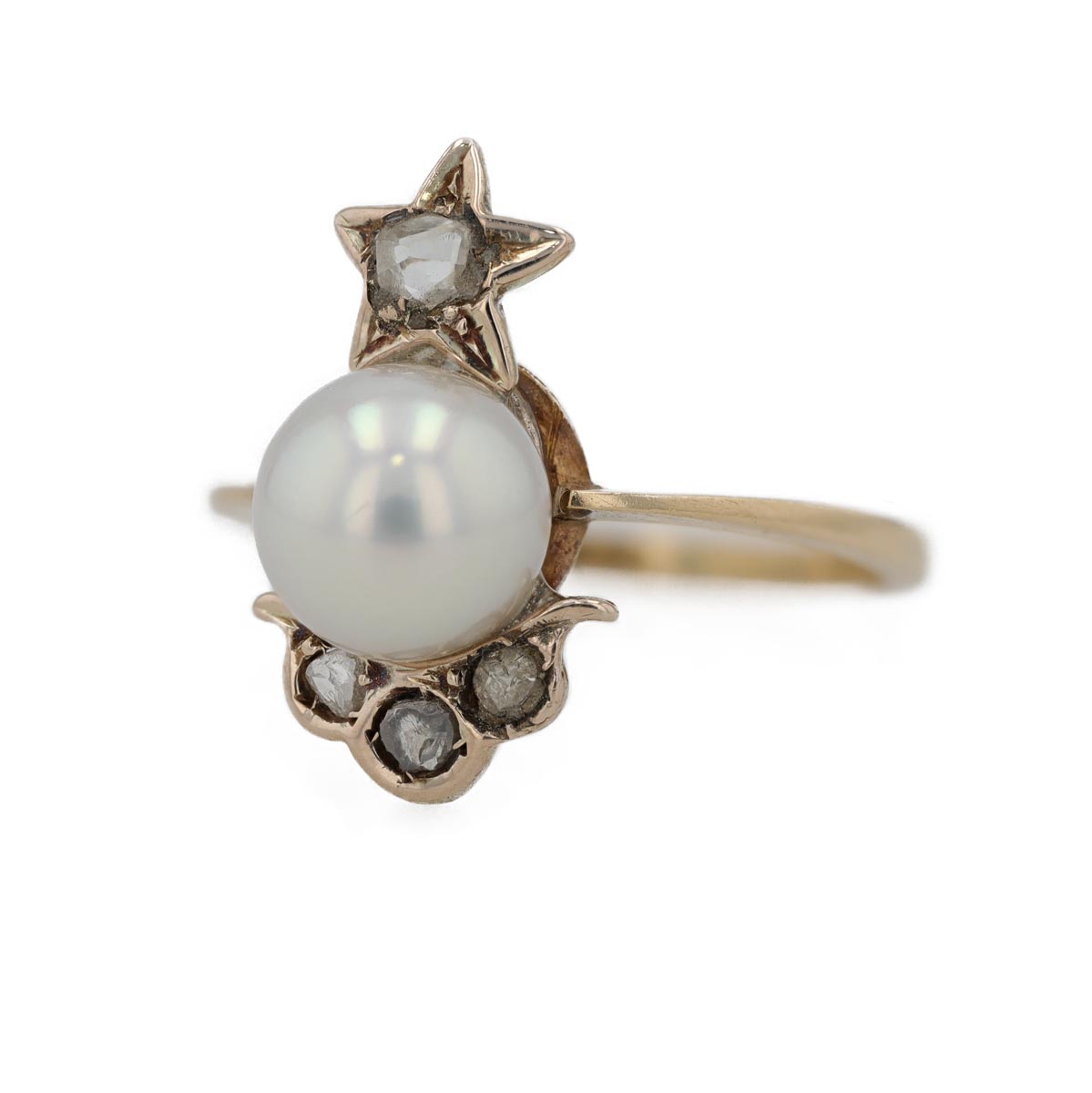 Bague perle avec un motif étoile roses de diamants