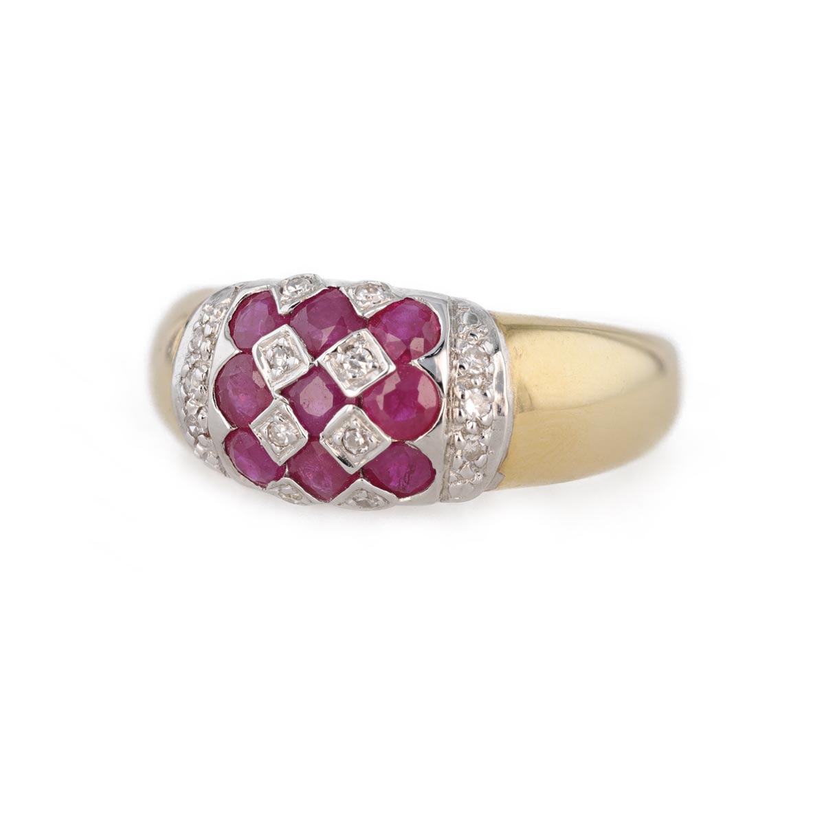 Bague jonc rubis et diamants damier