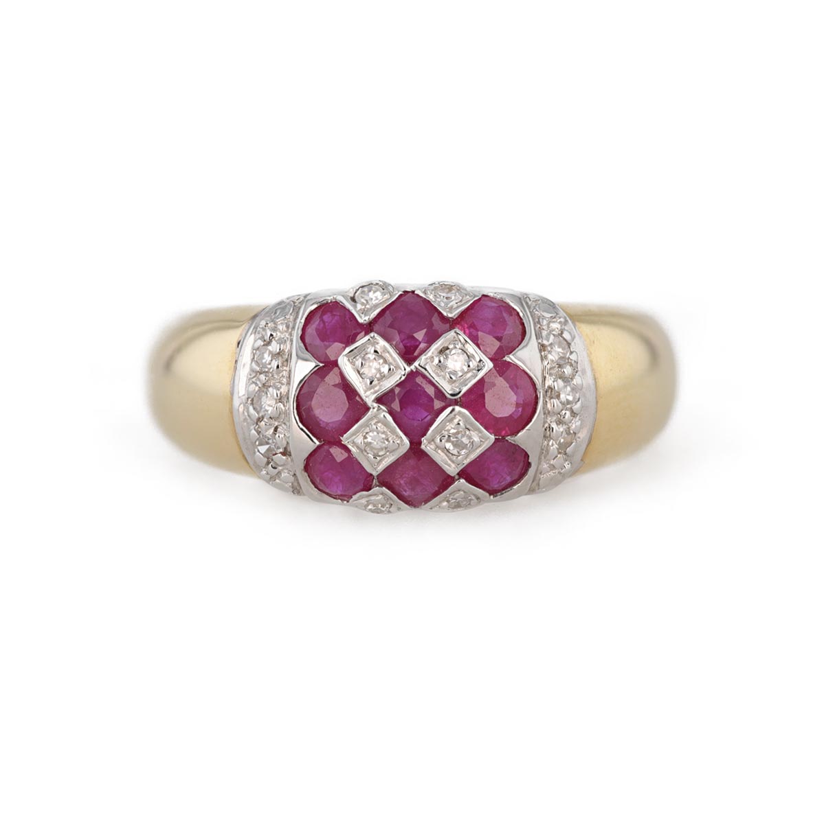 Bague jonc rubis et diamants damier