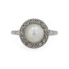 Bague ancienne perle et roses de diamants en or blanc 18 carats