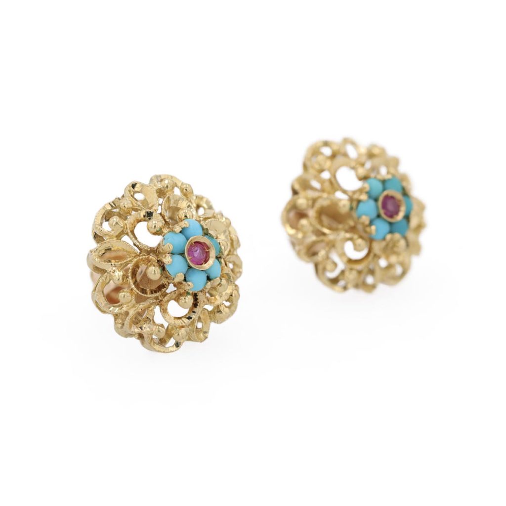 Paire De Boucles D'oreilles Rétro Vintage - Fantaisie Ancienne - Occasion - Fabriqué En France