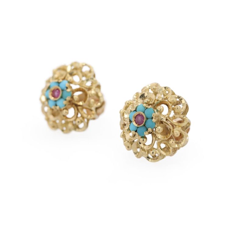 Boucles D'oreilles Vintage à Clips - Perles Multicolores Rétro - Occasion