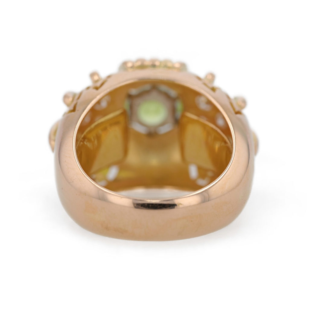 Bague Cocktail Vintage Or Jaune 14 Carats - Péridot Et Citrine En Coeur - Taille 5