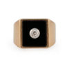 Chevalière carrée pour homme onyx et diamant central en or jaune 18 carats