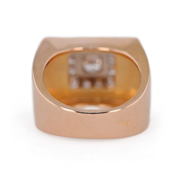 Bague Art Déco plateau carré diamants en or jaune et platine