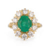 Bague marguerite émeraude entourage diamants en or jaune 18 carats