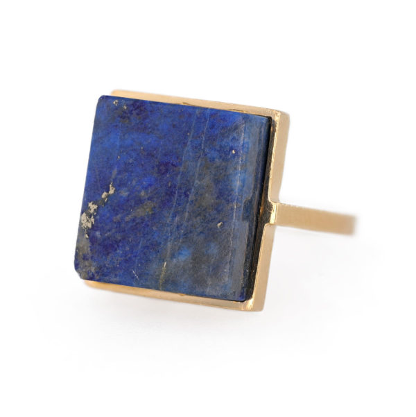 Bague carrée Lapis-Lazuli en or jaune 18 carats