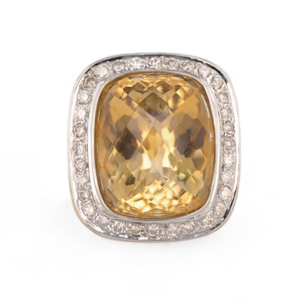 Bague cocktail citrine et diamants en or blanc 18 carats
