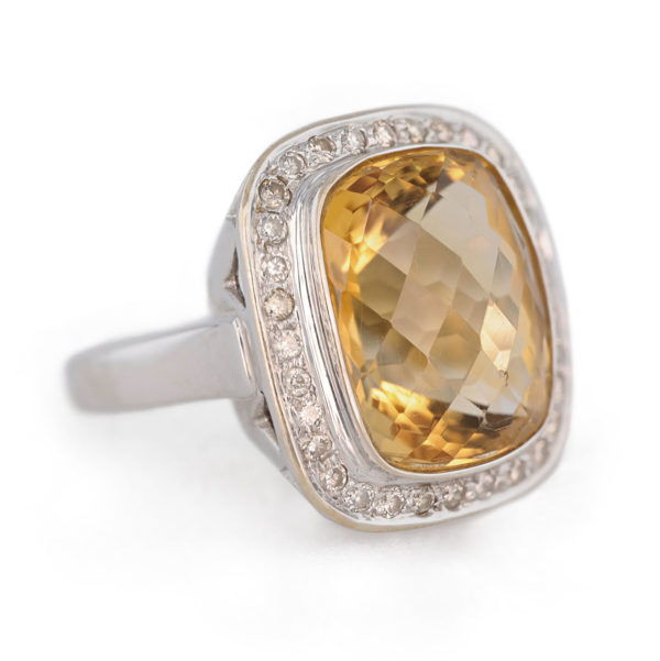 Bague cocktail citrine et diamants en or blanc 18 carats