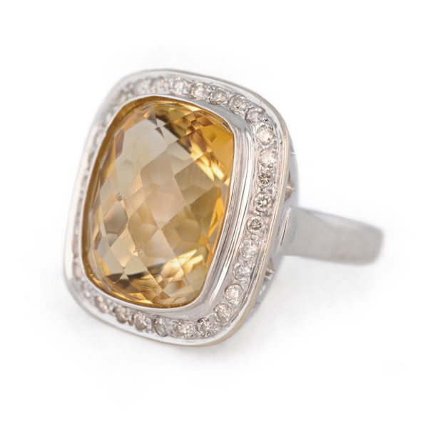 Bague cocktail citrine et diamants en or blanc 18 carats
