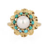Bague vintage perle et turquoises en or jaune 18 carats