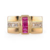 Bague Tank noeud rubis et diamants en or jaune 18 carats
