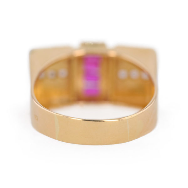 Bague Tank noeud rubis et diamants en or jaune 18 carats