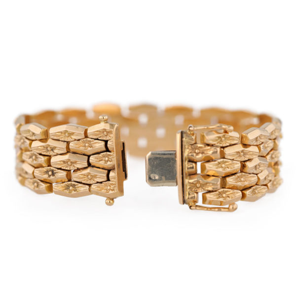 Bracelet ancien large maillons articulés en or jaune 18 carats