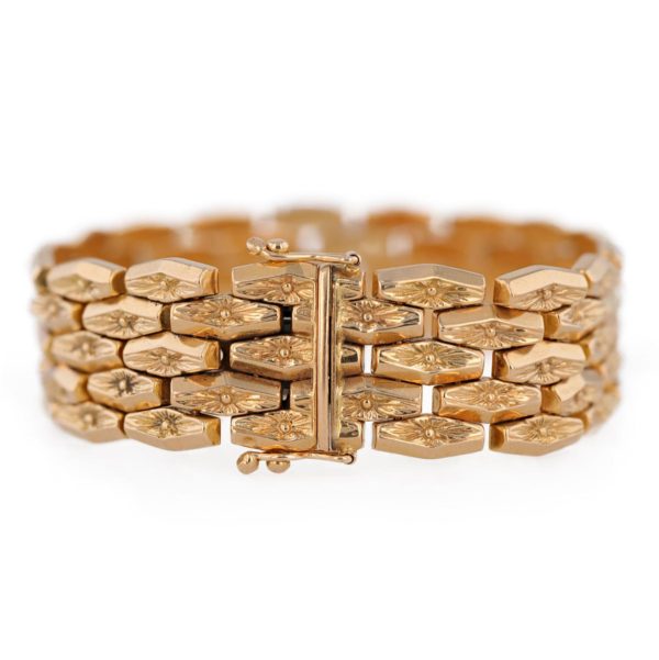 Bracelet ancien large maillons articulés en or jaune 18 carats