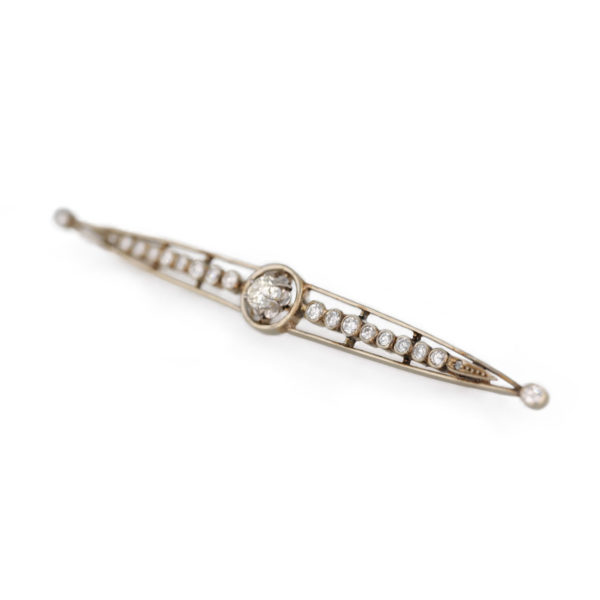 Broche barrette ancienne diamants 2 ors 18 carats