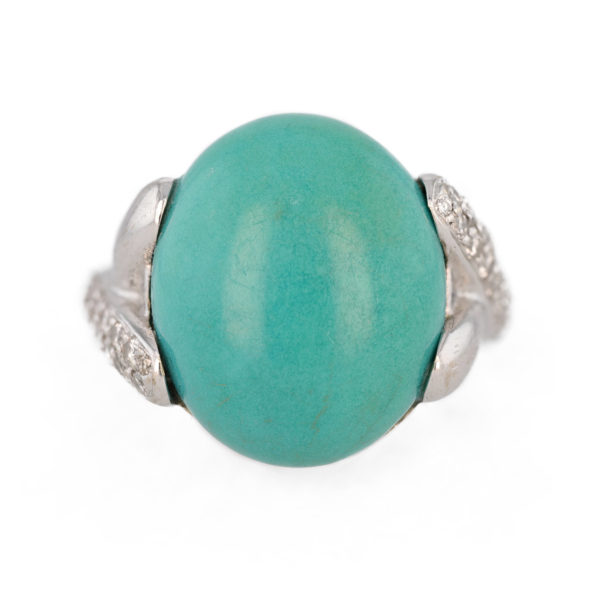 Bague pierre verte et diamants en or blanc 18 carats