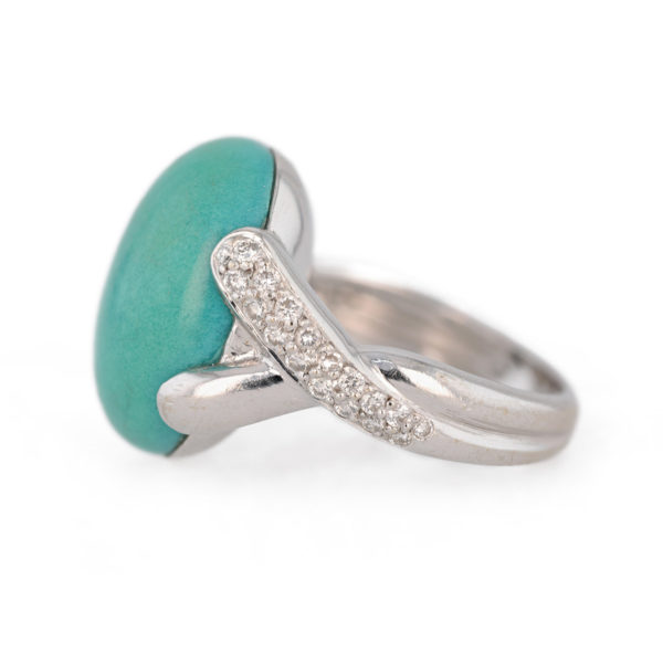Bague pierre verte et diamants en or blanc 18 carats