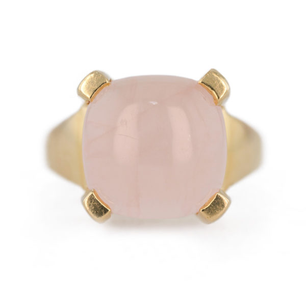 Bague quartz rose cabochon en or jaune 18 carats