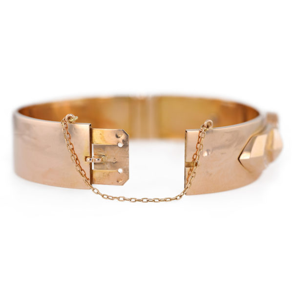 Bracelet jonc or ouvrant perles fines en or rose 18 carats