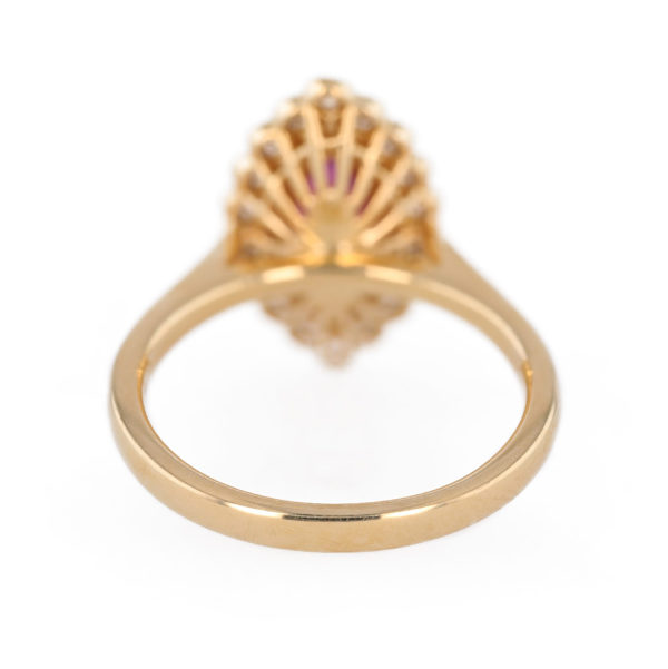 Bague marquise grenat du Mozambique et diamants en or jaune 18 carats
