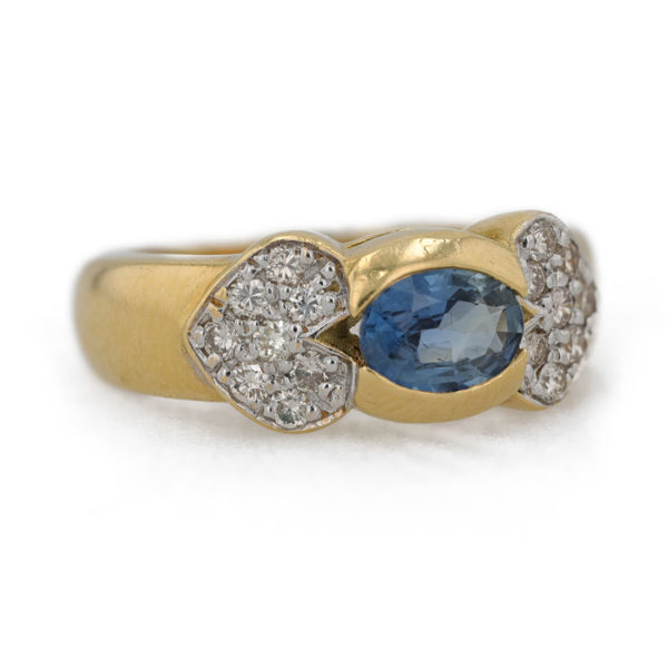 Bague ancienne saphir jonc et diamants en or jaune 18 carats