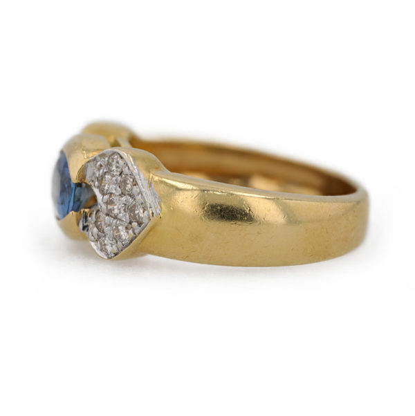 Bague ancienne saphir jonc et diamants en or jaune 18 carats