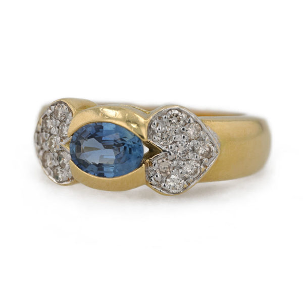 Bague ancienne saphir jonc et diamants en or jaune 18 carats