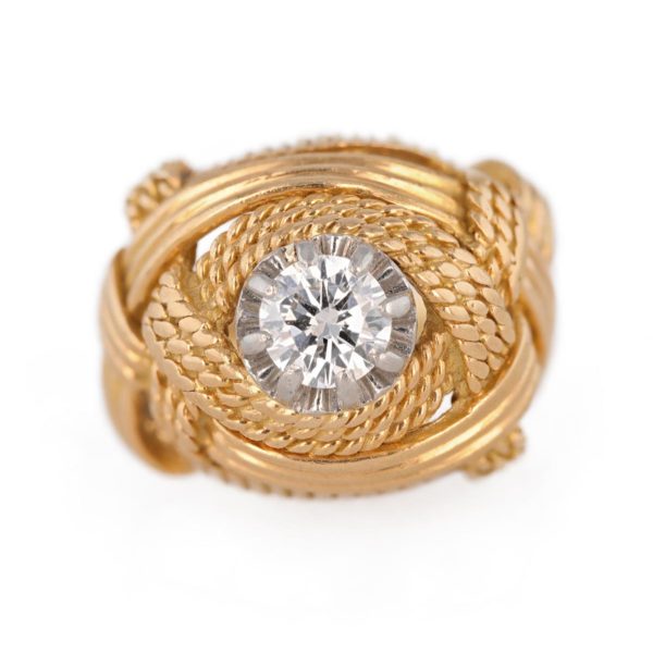 Bague diamant monture cordage en or jaune 18 carats