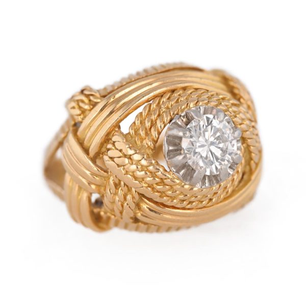 Bague diamant monture cordage en or jaune 18 carats