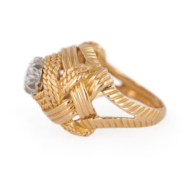 Bague diamant monture cordage en or jaune 18 carats