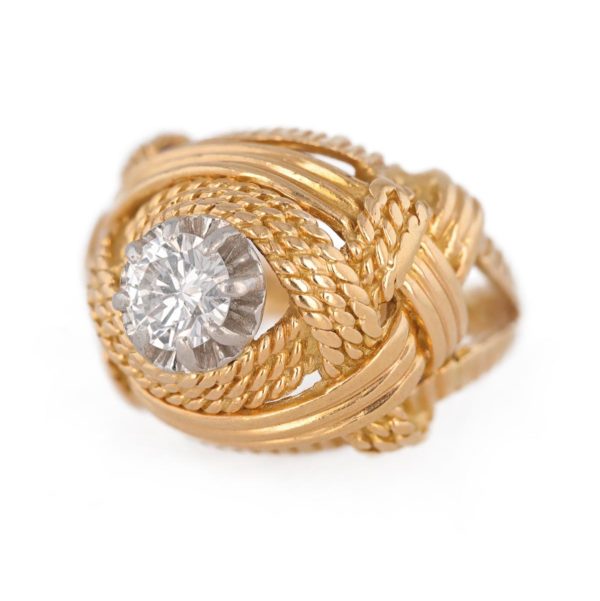 Bague diamant monture cordage en or jaune 18 carats